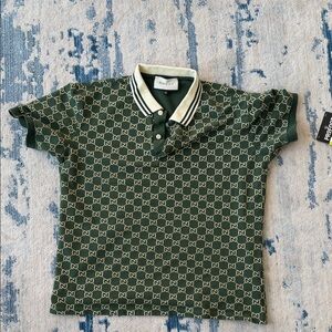 Fashion Green and White Monogram Polo Shirt
